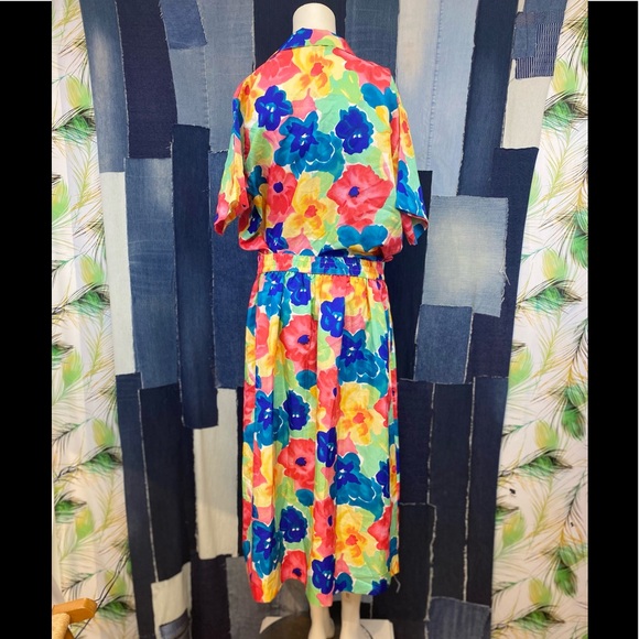 Vintage Big Floral Print Shirt & Skirt w/Pockets and back elastic. Sz L - Picture 7 of 15